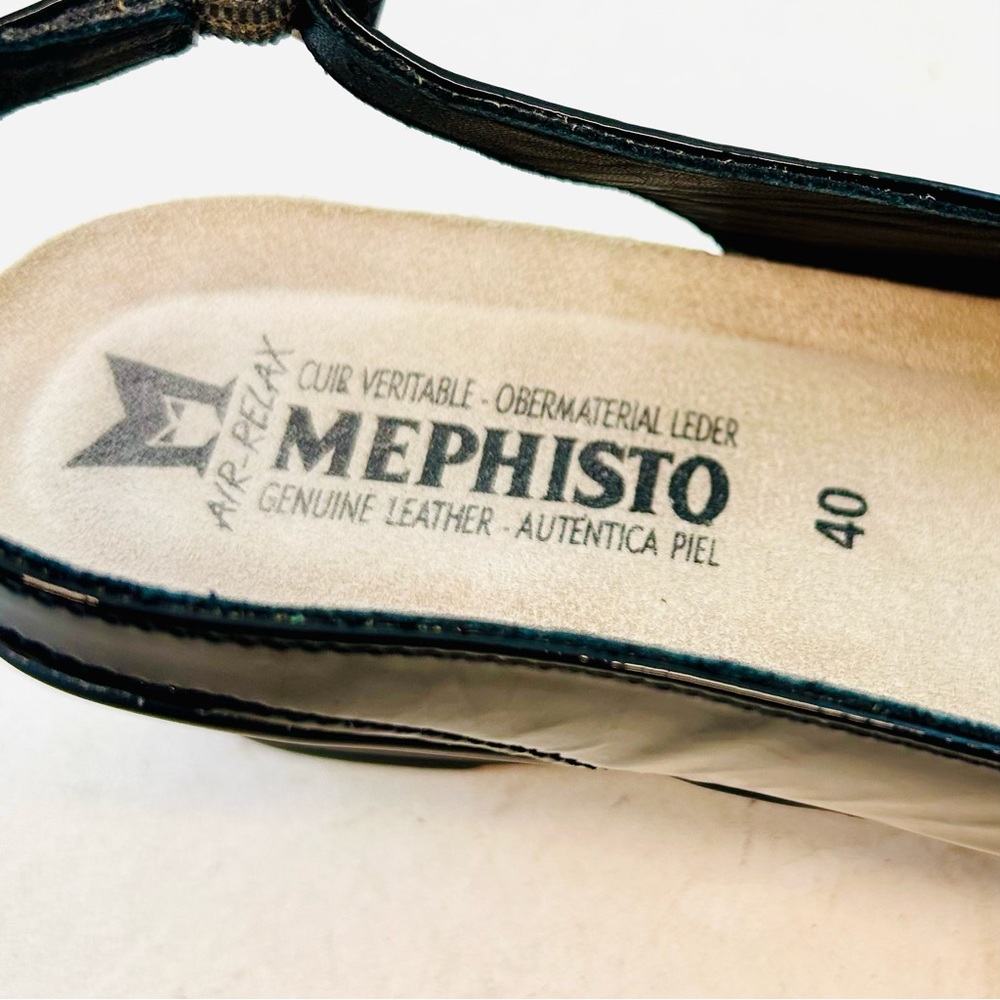 Mephisto Black Patent Leather Nastasia Peep Slingback Wedge Sandals sz 40 9-10 - Picture 7 of 11